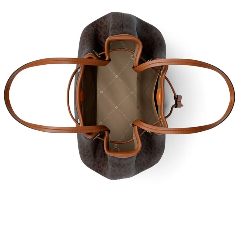 Michael Kors Avery Signature Logo Bucket Bag Brown/ Acorn Color NWT